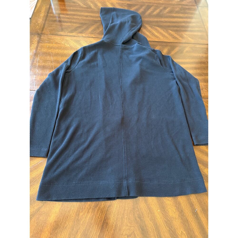 Splendid Womens Waffle Knit Hooded Cardigan M Black Loungewear Cozy Open Front - Picture 2 of 10